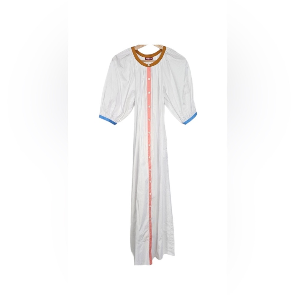 Staud Vincent Dress White Land and Sea Long Dress Button XS Small New With Tag